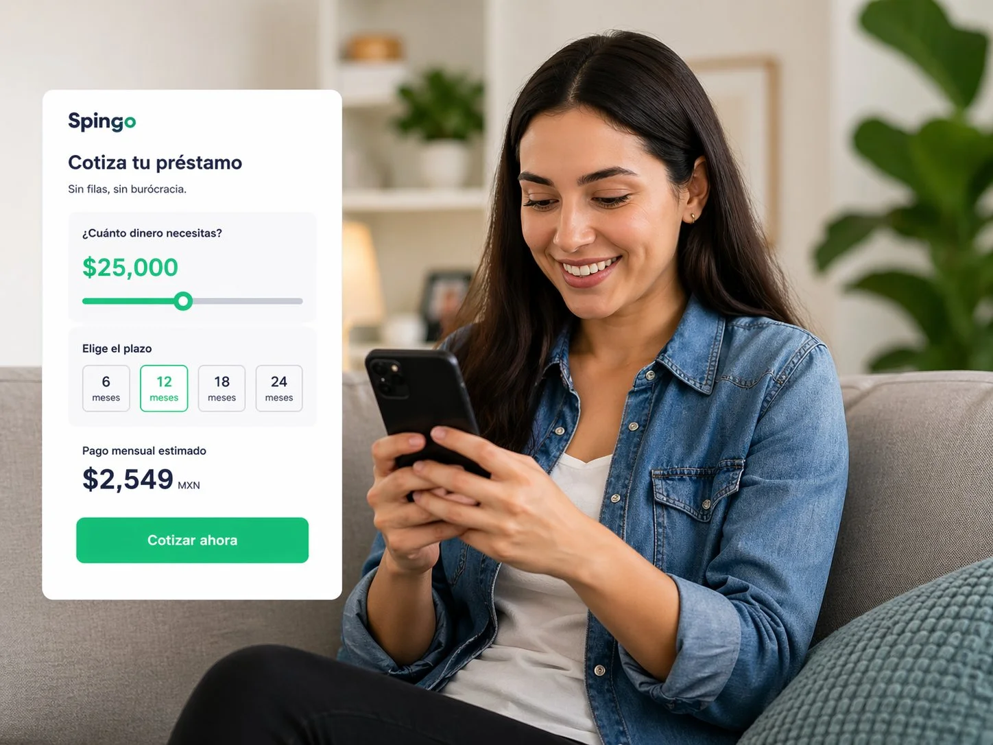 Persona llenando el formulario de solicitud de préstamo SpinGo desde su celular